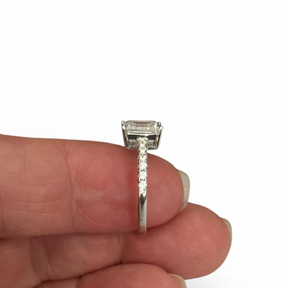 Emerald Cut Moissanite 925 Silver Size 5 Ring
